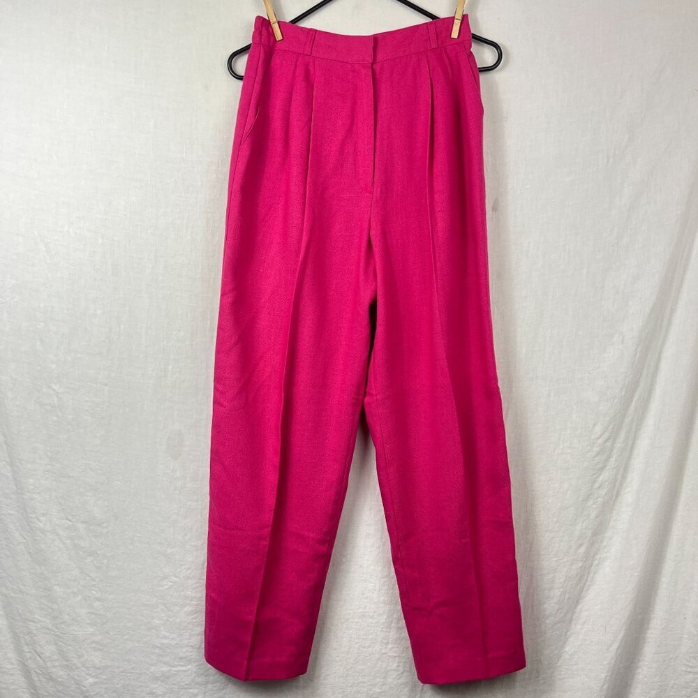 Vintage Leslie Fay Linen Blend High Waist Trousers Womens 10 Pleated Pink 90s